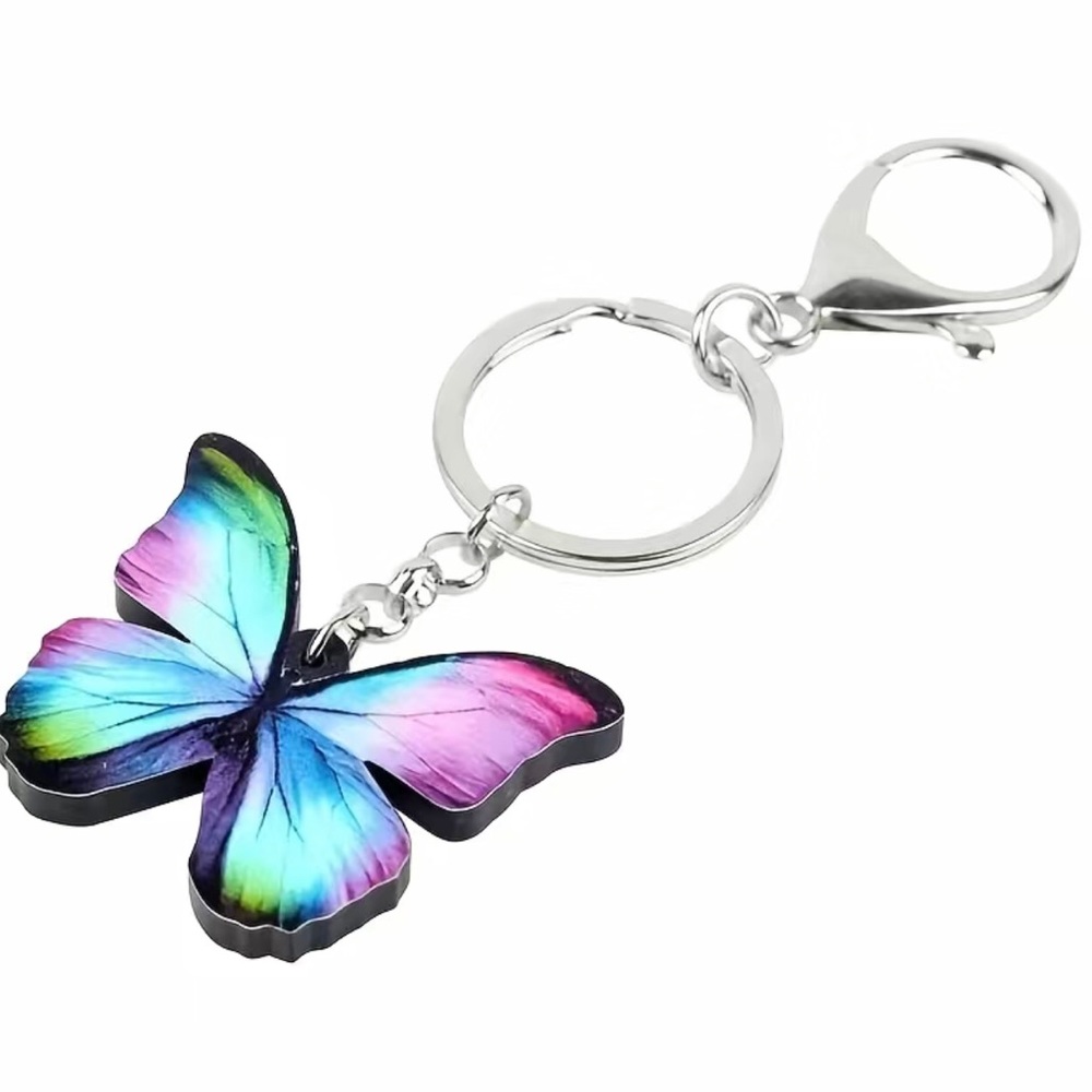 Butterfly Keychain Bag Charm Accessory Silvertone Very Bright Detailed - Picture 3 of 9